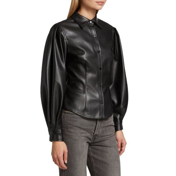 En Saison Rylee Faux Vegan Leather Button Front Long Sleeve Shirt Small S NEW - Picture 9 of 10